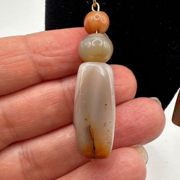 Almost 2.5" polished agate stone dangle earrings with stamped 925 hooks! - Picture 9 of 11